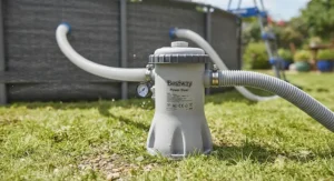 Close-up of the filter pump included with the Bestway Power Steel 14ft pool