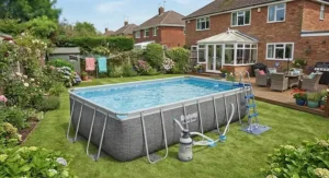 Bestway Power Steel pool featuring a connected filter pump and ladder