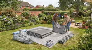 A Bestway Steel Pro MAX pool being packed away for winter storage.