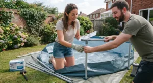 Step-by-step assembly of a round frame pool with filter pump, highlighting ease of setup for UK garden DIY.
