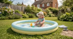 Extra shallow toddler paddling pool designed for safe water play for younger children.