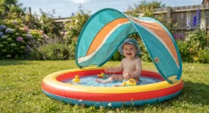 A high-quality shaded paddling pool for babies, featuring UV-resistant material for sunny days in the UK.