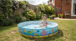 Compact plastic toddler pool with playful marine designs costing under twenty pounds