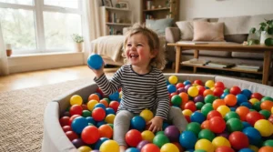 Keeping active indoors during winter with a ball pit pool for toddlers in a cosy apartment