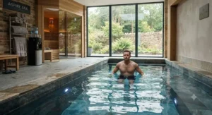 Luxury cold water plunge pool at a British health club and spa.