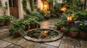 Compact plunge pools installed in a modest urban courtyard with modern outdoor seating.