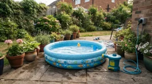 Compact pool and pump bundle fitted neatly onto a suburban patio area
