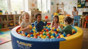 Sturdy and durable ball pit pools set up safely in a local nursery school