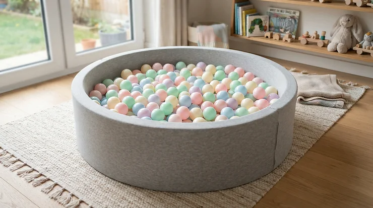 Soft foam ball pit pools creating a quiet reading and play corner for toddlers