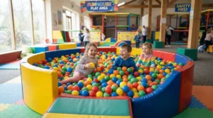 Affordable ball pit pools providing endless entertainment in a colourful children's playroom