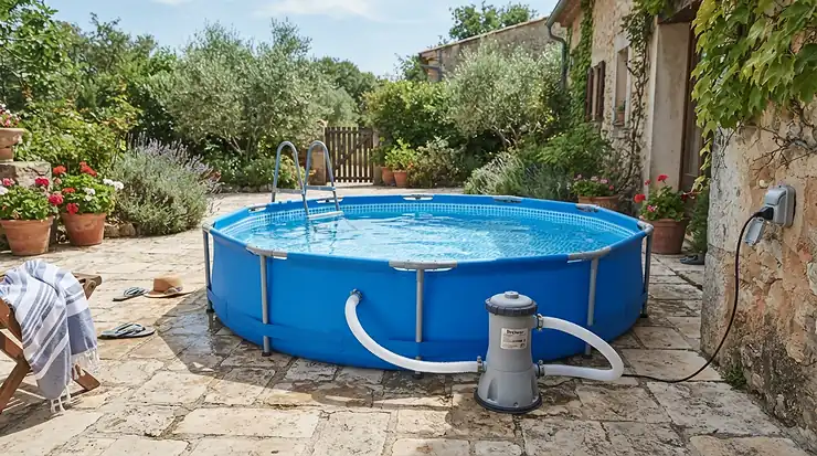 Compact pool and pump bundles designed to fit small backyard patios
