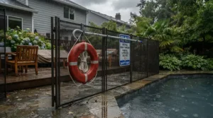 Weatherproof pool cover and ladder sets designed to withstand heavy British rainfall and wind